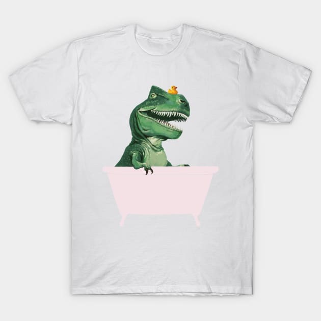 Playful T-Rex in Bathtub in Green T-Shirt by bignosework